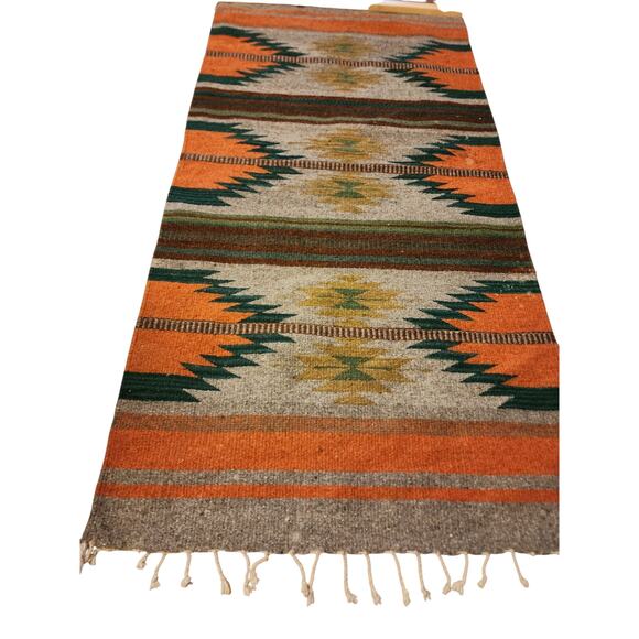 Native American Southwestern Style Wool Rug Handwoven Wall Hanging 61x28 - Picture 7 of 16